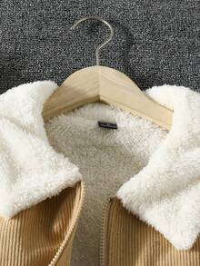 Nam Chi tiết Patched thư Cổ áo Borg Lót Teddy Áo khoác - Màu be - Xem 6