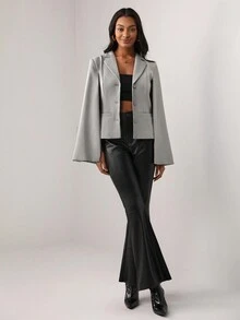 JSJ 西裝領斗篷袖前紐扣西裝外套 - 灰色 - 查看 4