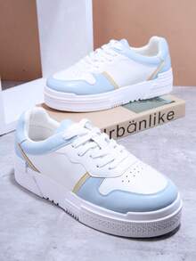Colorblock Lace Up Front Skate Shoes - Blue - View 7