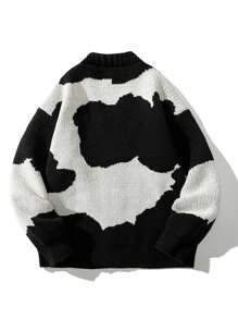 Men Cow Pattern Button Front Cardigan