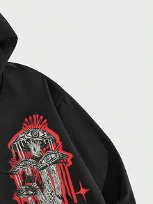 ROMWE MEN Goth Các bạn In Nấm Dây kéo Dây rút Hoodie - màu đen - Xem 3
