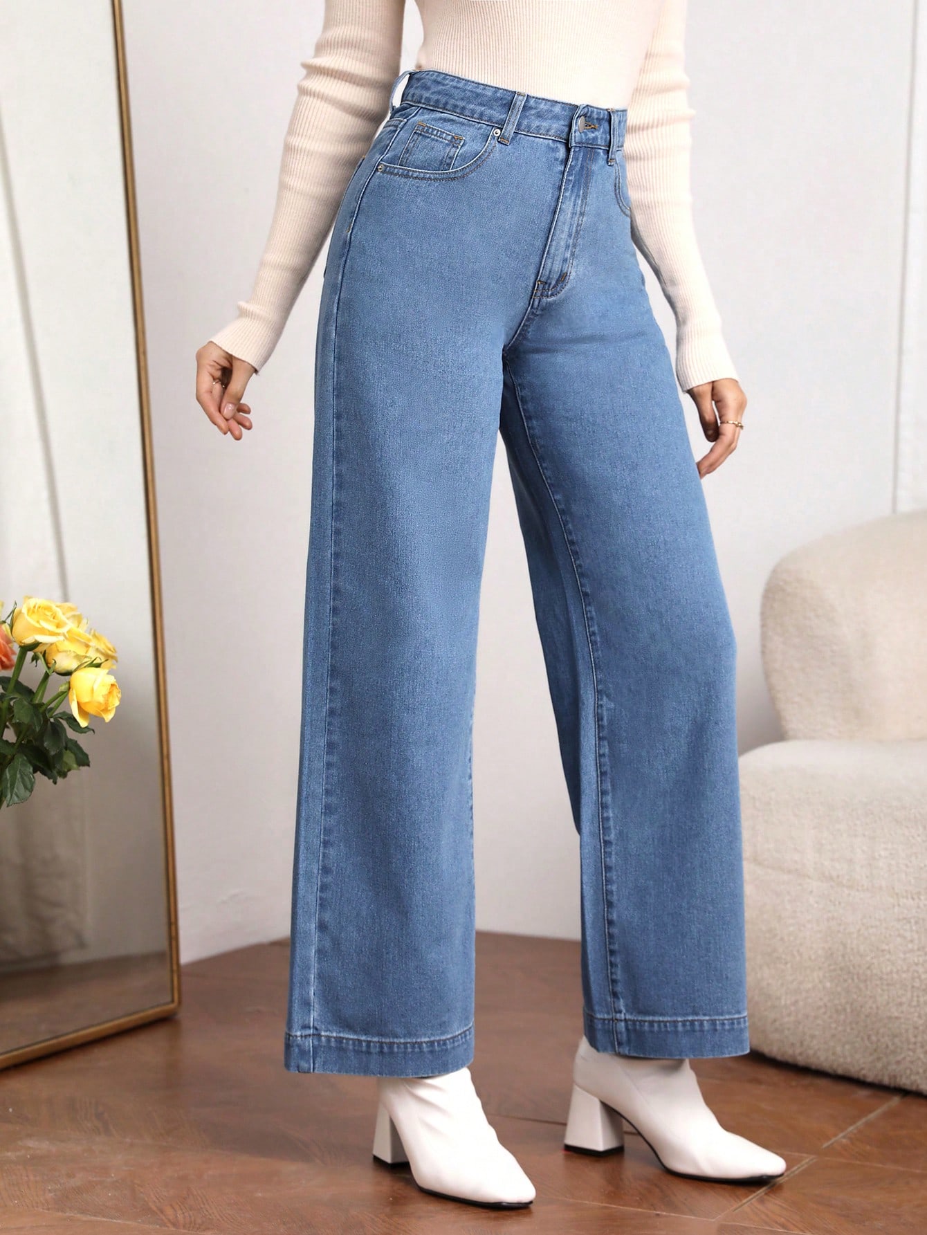 SHEIN Essnce بنطلون بساق واسع خصر عالي