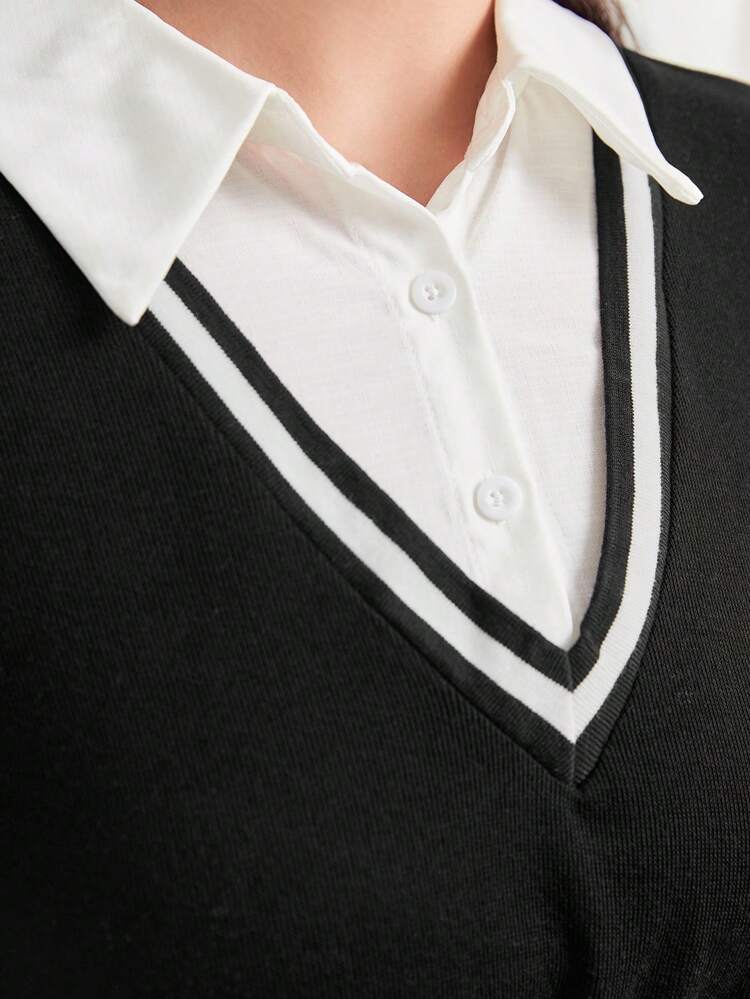 Plus Contrast Binding 2 In 1 A-line Dress
