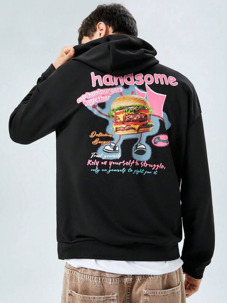 Men Slogan & Hamburger Graphic Hoodie
