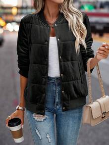 SHEIN Clasi 斜口袋飞行员夹克加厚棉服外套冬季 - 黑色 - 查看 5