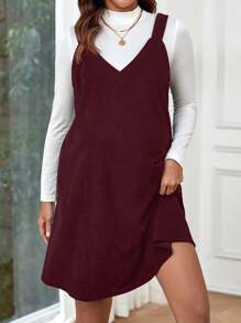 SHEIN 孕婦素色背帶洋裝不帶T恤 - 酒紅色 - 查看 3