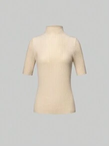 SHEIN Unity Mock Neck Ribbed Knit Top - Apricot - View 1
