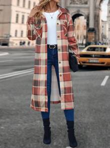 SHEIN LUNE Plaid Print Drop Shoulder Flap Pocket Coat - Multicolor - View 3