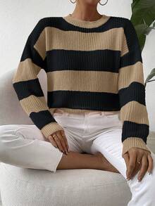 SHEIN Essnce Two Tone Drop Shoulder Sweater - Multicolor - View 4