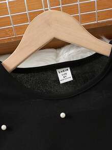 SHEIN Tween Girls' Pearl Decorated Top - Black - View 3