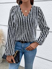 Chiquease Striped Print Lantern Sleeve Tee