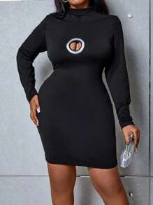 Maweii Talla grande Vestido ajustado con abertura de cuello alto - Negro - Ver 6