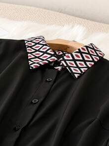 SHEIN LUNE Plus Geo Print Shirt & Pants - Black - View 4