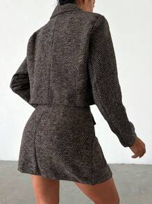 EURMUSE Herringbone Print Crop Blazer & Wrap Skirt - Multicolor - View 2