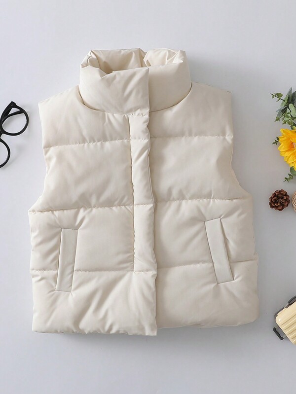 SHEIN Tween Girl 1pc Zipper Vest Padded Coat