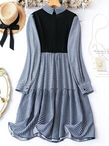 SHEIN LUNE Plus Plaid Print Ruffle Hem 2 In 1 Dress - Blue - View 2