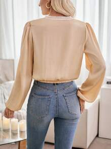 GENKIRA Blusa ribete con encaje de manga farol - Multicolor - Ver 2