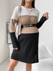 SHEIN Maternity Color Block Cable Knit Dress