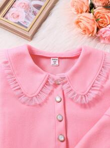 SHEIN Tween Girl Mesh Frill Trim Jacket & Pleated Dress - Pink - View 6