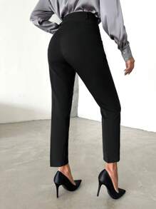 EURMUSE Solid Slant Pocket Suit Pants - Black - View 2