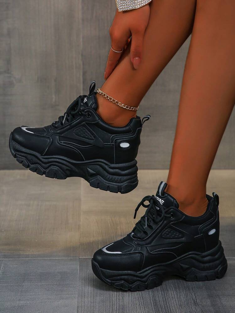 Wedge Sneakers For Women Low Top Platform Height Increasing Sport Shoes With Thick Sole For Short Girls SHEIN