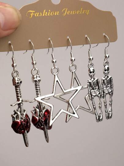 Goth 3 paia/set Orecchini a forma di stella ciondola