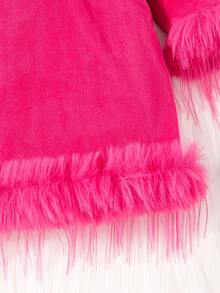 SHEIN Cô Gái Trẻ Trang trí Fuzzy Vai lạnh Đầm - Màu Hồng Tươi - Xem 6