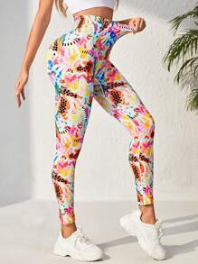 SHEIN Sports 全身印花寬腰運動緊身褲運動緊身褲 - 彩色 - 查看 3