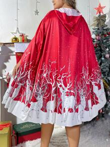 Plus Christmas Costume Hooded Cape - Multicolor - View 5