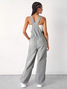 Muchica 腰部抽繩斜口袋降落傘背帶連身褲不帶T恤 - 灰色 - 查看 2