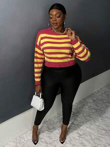 Slaydiva Plus Striped Pattern Drop Shoulder Sweater - Multicolor - View 7