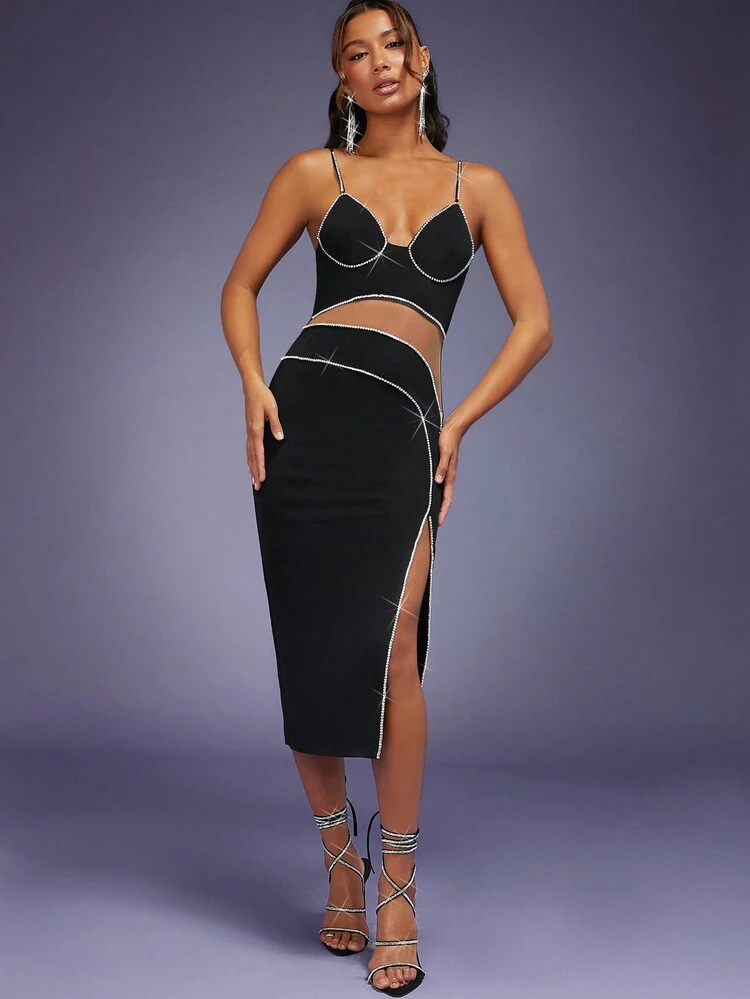 Contrast Binding Split Thigh Cami Dress