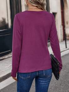 EMERY ROSE 素色褶邊T恤 - 紫色 - 查看 2