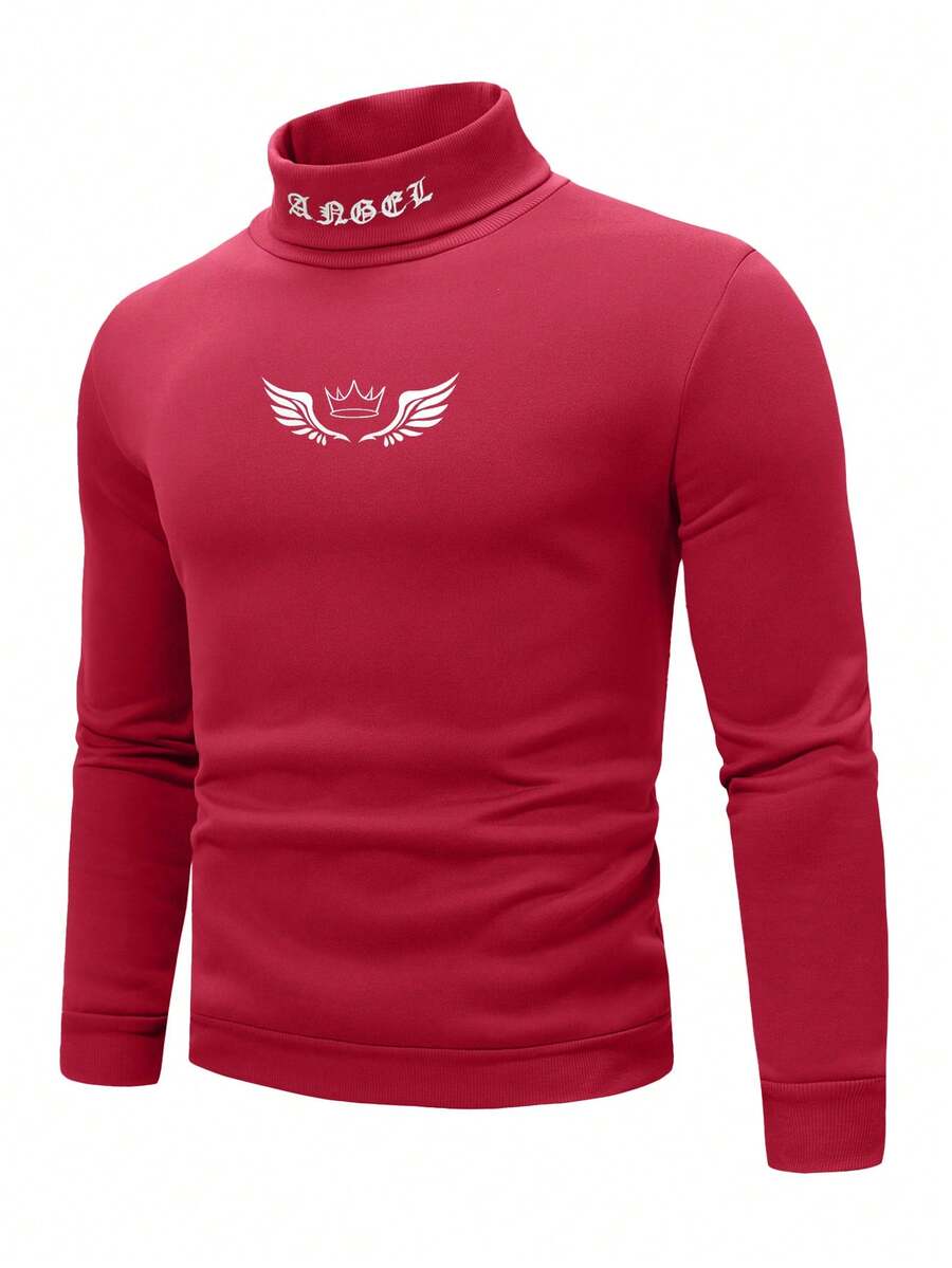 Manfinity Homme Men Letter & Wings Graphic Mock Neck Sweatshirt - Red - View 1