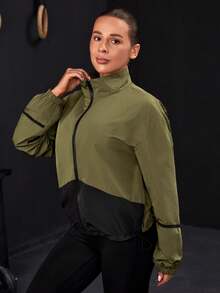 Hai âm Viền kéo ra Thả vai Dây kéo Windbreaker Jacket - Nhiều màu - Xem 4