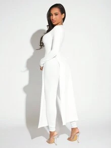 SHEIN SXY Solid Split Hem Tee & Leggings - White - View 3