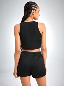 Muchica Crop Tank Top & Knot Front Shorts - Black - View 2