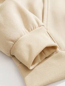 SHEIN Essnce Của phụ nữ Hoạt hình In thư Dây rút áo có mũ Lông cừu Áo nỉ - Màu be - Xem 4