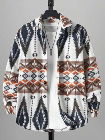 RueChic Uomo Giacche a camicia geo in pile senza maglietta