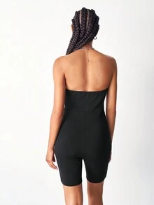 SHEIN EZwear Unitard Solid Romper Without Belt - Black - View 2