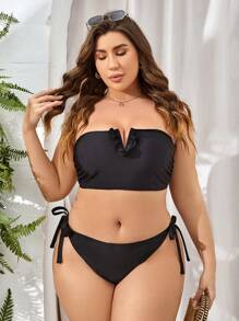 SHEIN Swim Curve Talla grande Bottom de bikini con cordón lateral - Negro - Ver 3