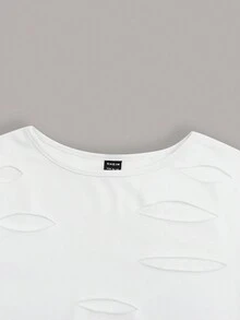 SHEIN ICON 素色前鏤空T恤 - 白色 - 查看 3