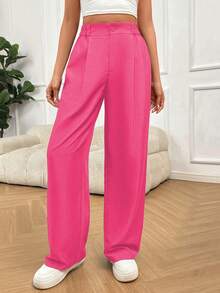 SHEIN Unity Quần âu tối giản màu trơn dành cho nữ - Màu Hồng Tươi - Xem 6