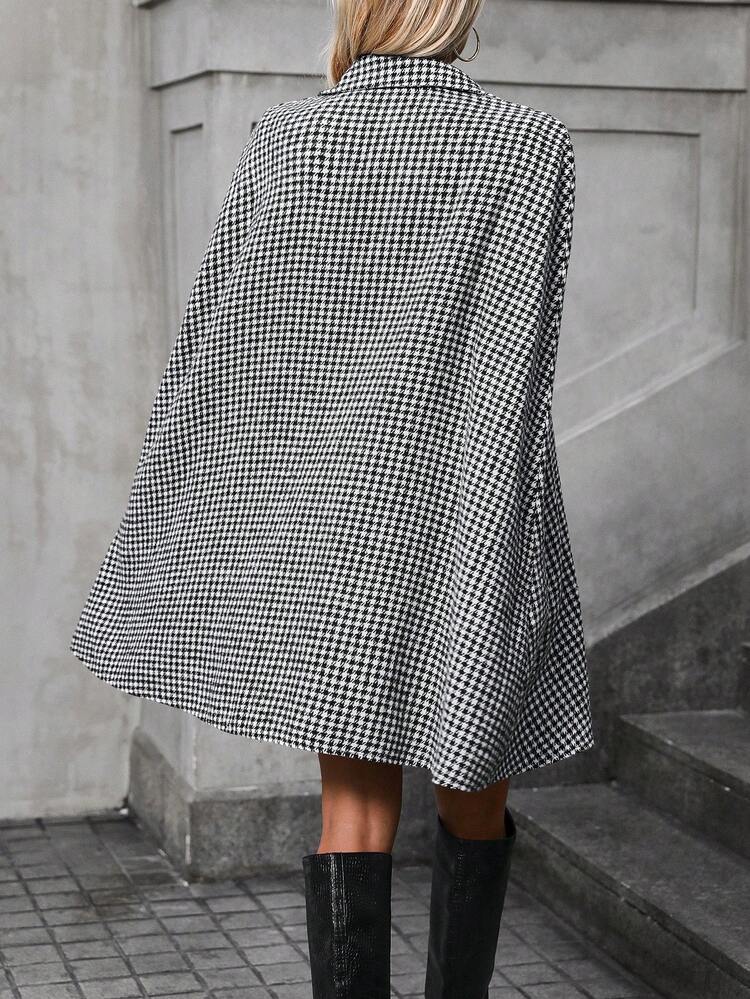 Plaid Print Buckle Front Overcoat Fall Cloth For Women