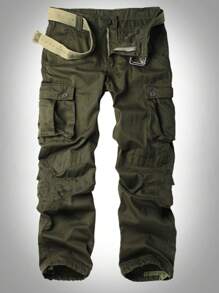 Manfinity Homme Men Flap Pocket Drawstring Hem Cargo Pants Long Tactical Plain Army Green Going Out - Army Green - View 1