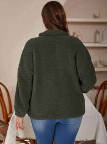 SHEIN LUNE Plus Zip Up Drop Shoulder Jacket - Green - View 2