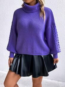 Celure Plus Turtleneck Drop Shoulder Sweater - Purple - View 5