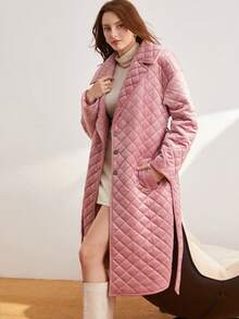 BizChic Lapel Neck Drop Shoulder Quilted Coat - Baby Pink - View 6