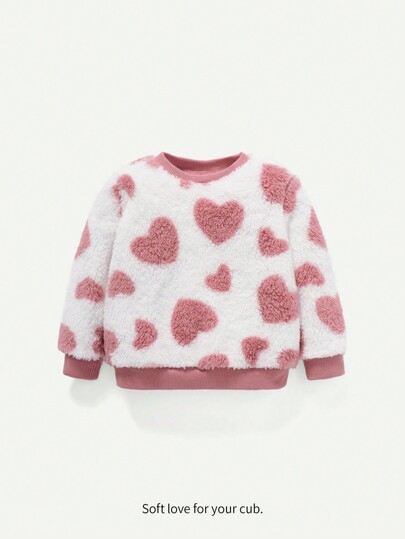 Cozy Pixies Baby Girl Heart Print Fuzzy Sweatshirt Sweatshirt Baby Girlbaby Pullover,In Fall/Winter