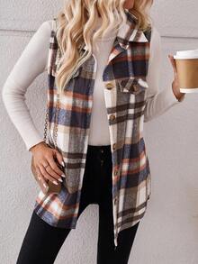 EMERY ROSE Plaid Print Flap Detail Vest Coat - Multicolor - View 4